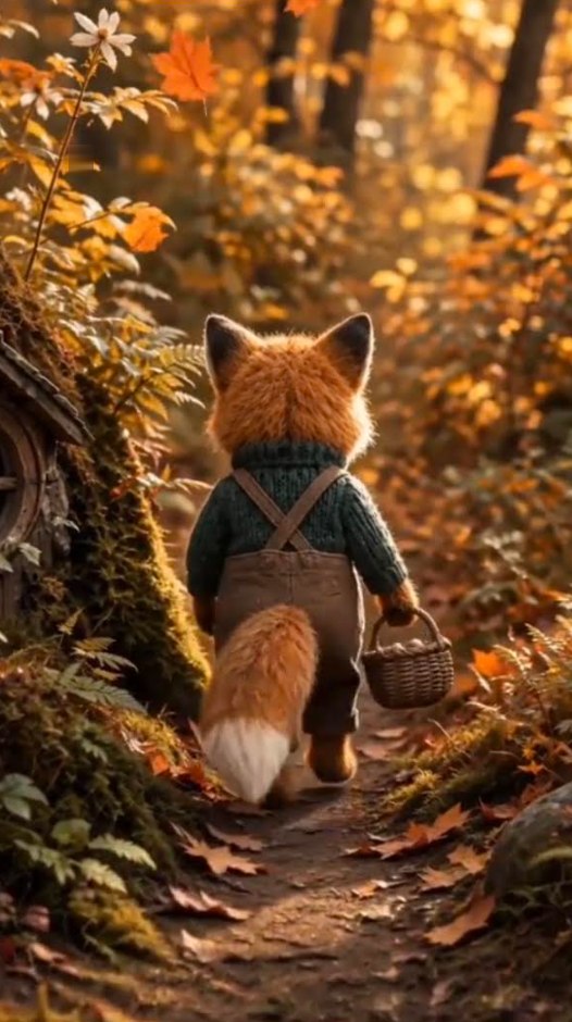Ein Fuchs wandert durch den Herbstwald